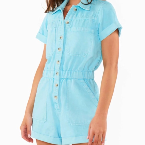 Show Me Your Mumu | Women’s Cannon Romper Spring Blue Denim Size Small NWT - Picture 3 of 13